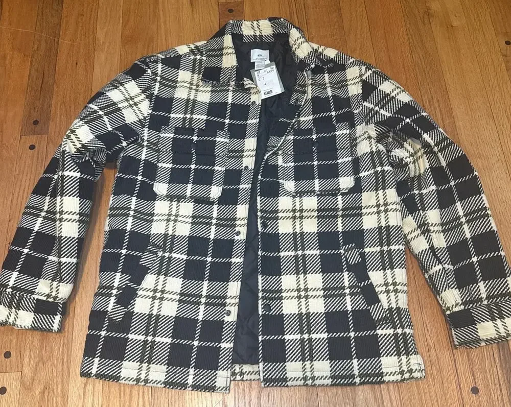 NEW H&M Oversized Flannel Overshirt Womens Sz Small Plaid Shacket Button Front